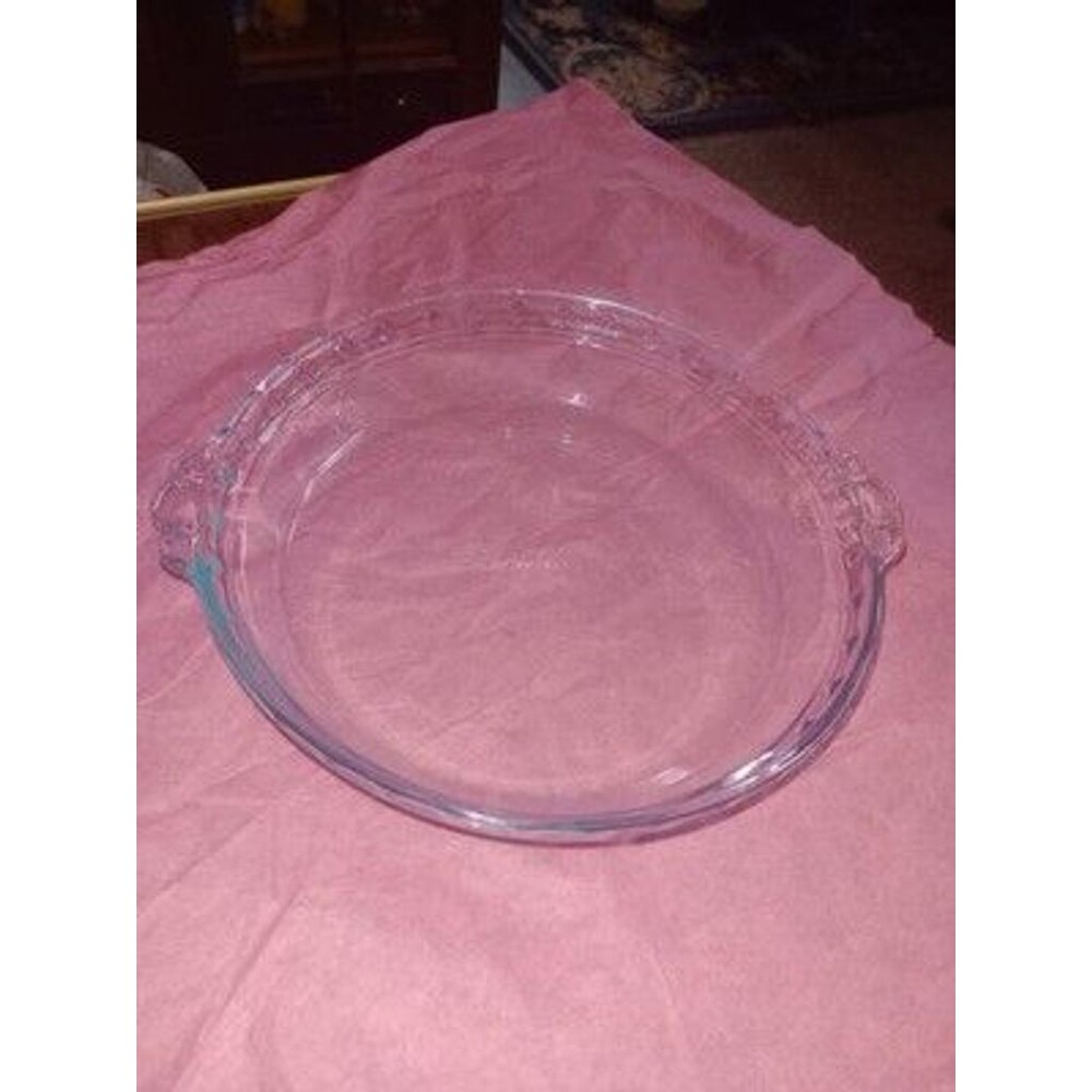 Pyrex 229 9.5in Fluted Scalloped Rim Glass Deep Dish Pie Plate with Handles